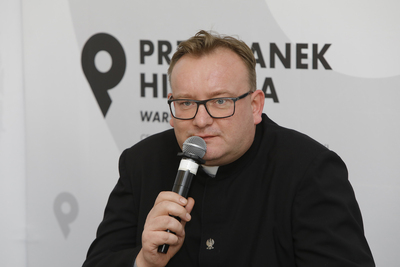 ks. dr Jarosław Wąsowicz. Dyskusja wokół książki „Księża dla władzy groźni. Duchowni współpracujący z opozycją (1976–1989). Tom II” – 20 stycznia 2021. Fot. Piotr Życieński (IPN)