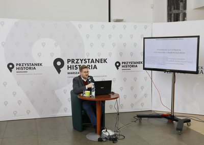 „Potomkowie Le Corbusiera i architekci, czyli marzenie o modernizacji miast” – wykład dr. hab. Piotra Majewskiego – 30 stycznia 2021. Fot. Piotr Życieński (IPN)