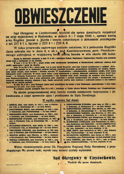 Obwieszczenie o procesie i wykonaniu wyroku (fot. IPN)