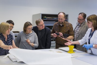 Przedstawiciele polsko-litewskiej grupy roboczej z wizytą w AIPN, 14 marca 2018 r. Fot. Katarzyna Adamów (IPN)