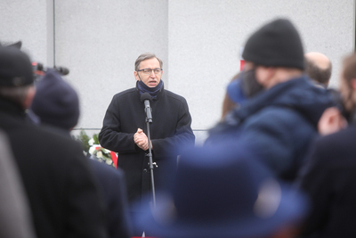 Prezes IPN dr Jarosław Szarek podczas obchodów Narodowego Dnia Pamięci Żołnierzy Wyklętych na powązkowskiej „Łączce” – 1 marca 2021. Fot. Sławek Kasper (IPN)