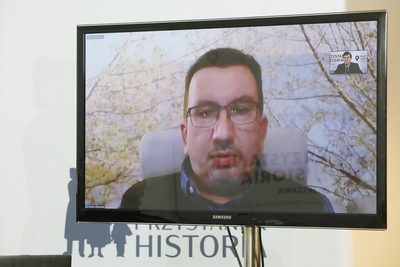 W dyskusji o „Atlasie polskiego podziemia niepodległościowego 1944–1956” wziął udział dr Tomasz Łabuszewski z OBBH IPN Warszawa – 1 marca 2021. Fot. Piotr Życieński (IPN)