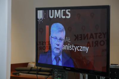 Prof. Robert Litwiński (UMCS) podczas spotkania „Polacy w walkach o niepodległość i granice państwa polskiego 1914–1922” – 21 kwietnia 2021. Fot. Piotr Życieński (IPN)