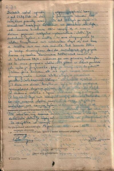 Fot. 24. Skanogram karty z akt zalanych - rozmyty i częściowo niewidoczny slad pisma ręcznego. AIPN Wr 18/57 t. 26, s. 30v.