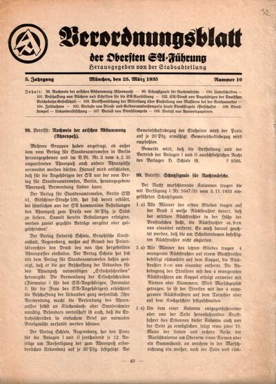 Fot. 3. Typowa strona tytułowa czasopisma SA der NSDAP Verordnungsblatt der Obersten SA-Führung. AIPN Wr 7/5