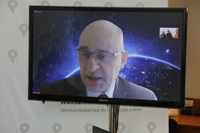 Dr hab. Marek Sioma podczas dyskusji o książce „»Pułkownicy«. Rdzeń środowiska piłsudczyków w systemie polityczno-ustrojowym II Rzeczypospolitej” – 19 maja 2021. Fot. Piotr Życieński (IPN)