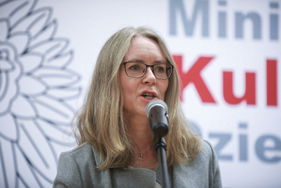 Jolanta Sowińska-Gogacz – autorka książki „Mały Oświęcim. Dziecięcy obóz w Łodzi”. Ogłoszenie utworzenia Muzeum Dzieci Polskich – ofiar totalitaryzmu – Łódź, 31 maja 2021. Fot. Sławek Kasper (IPN)