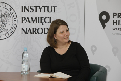 Dr Patrycja Grzebyk. Dyskusja „II wojna światowa – zbrodnia i kara w polskiej myśli prawniczej” – 31 maja 2021. Fot. Piotr Życieński (IPN)