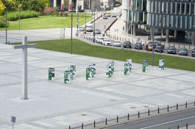 Wystawa „TU rodziła się »Solidarność« rolników” na placu Marszałka Piłsudskiego w Warszawie w 2021 r. Fot. IPN