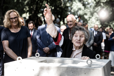 Wmurowanie kamienia węgielnego pod budowę Izby Pamięci przy Cmentarzu Powstańców Warszawy na Woli  – 29 lipca 2021. Fot. Sławek Kasper (IPN)