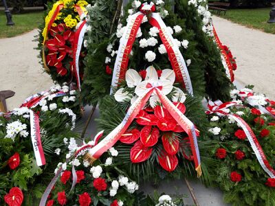 Wieniec od Instytutu Pamięci Narodowej pod pomnikiem gen. Zbigniewa Ścibor-Rylskiego „Motyla” – 1 sierpnia 2021. Fot. Tomasz Brudnias (IPN)