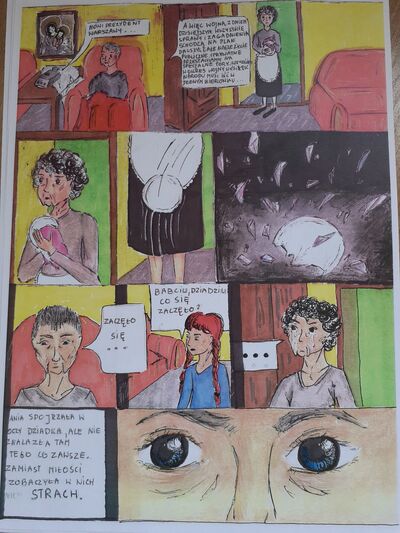 Strona z komiksu laureatki konkursu Weroniki Wityńskiej „Jeszcze nie zginęła”