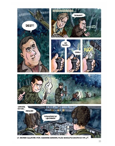 Strona z komiksu „Aga, Adam i Hamlet na tropie tajemnic. Zeszyt 1. Tajemnica podlaskiej rakiety V-2”