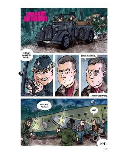 Strona z komiksu „Aga, Adam i Hamlet na tropie tajemnic. Zeszyt 1. Tajemnica podlaskiej rakiety V-2”