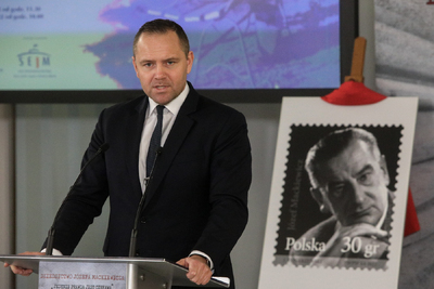 Dr Karol Nawrocki, prezes IPN, podczas otwarcia konferencji IPN poświęconej Józefowi Mackiewiczowi – Warszawa, 31 marca 2022. Fot. Sławek Kasper (IPN)