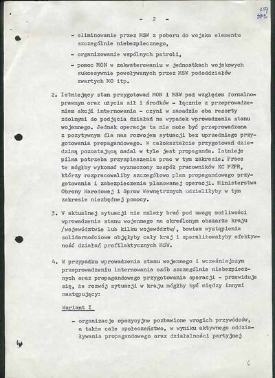 Notatka służbowa dotycząca gotowości do wprowadzenia stanu wojennego