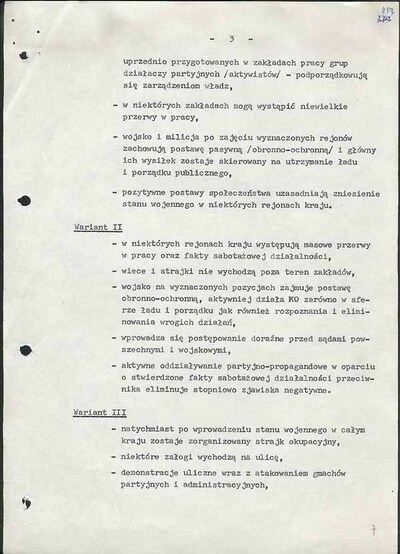 Notatka służbowa dotycząca gotowości do wprowadzenia stanu wojennego