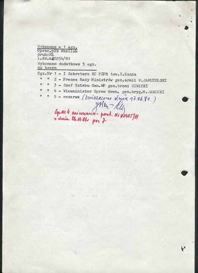 Notatka służbowa dotycząca gotowości do wprowadzenia stanu wojennego