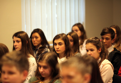 Europejski Dzień Pamięci o Sprawiedliwych-spotkanie Eugeniusza Szylara z młodzieżą – Warszawa, 6 marca 2017 (fot. Marcin Jurkiewicz)