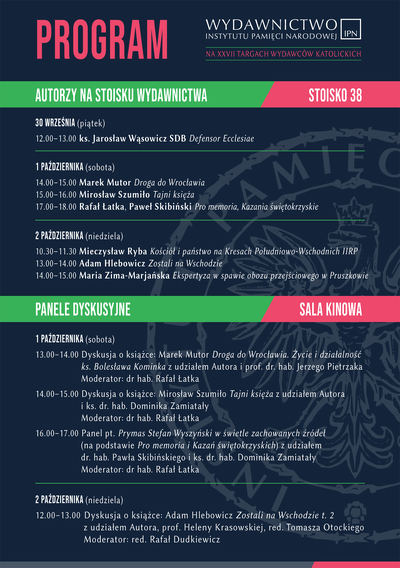 Ulotka z programem wydarzeń na stoisku IPN