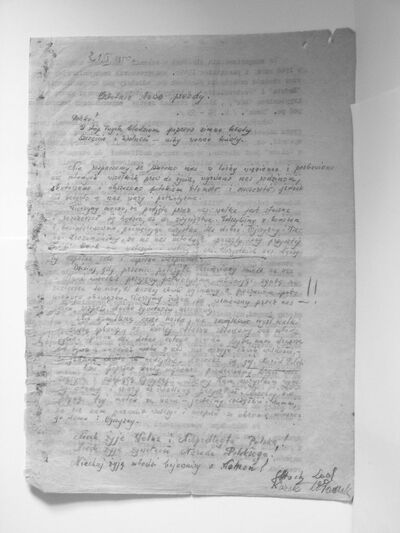 „Ostatnie słowo prawdy” napisane przez Stanisława Mandeckiego na odwrocie szóstej strony Aktu oskarżenia