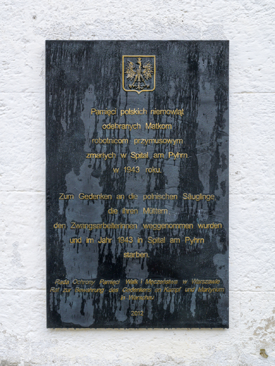 Tablica upamietniająca polskie niemowlęta zmarłe w Spital am Pyhrn. Fot. Wikimedia Commons/Isiwal - Eigenes Werk (CC BY-SA 4.0)