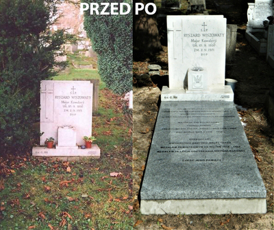 Grób mjr. Ryszarda Wiszowatego przed i po