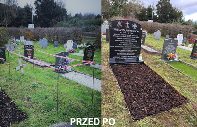 Grób gen. Mieczysława Sawickiego przed i po