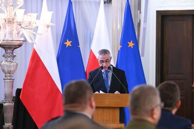 Międzynarodowa konferencja „Imperializm spod znaku dwugłowego orła i czerwonej gwiazdy. Ofiary komunizmu i imperializmu rosyjskiego w XX w. Na zdj. prof. Mikheil Bakhtadze – Warszawa, 23 lutego 2023. Fot. Anna Strzyżak (Kancelaria Sejmu RP)