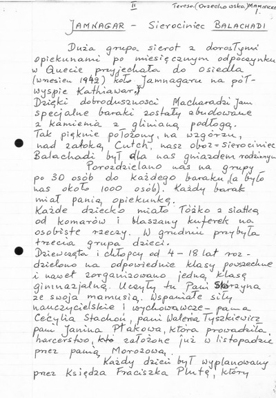 Fragment relacji Teresy Orzechowskiej-Mamnickiej pochodzącej ze znajdującego się w zasobie Archiwum IPN w Warszawie zespołu „Koło Polaków z Indii 1942-1948”