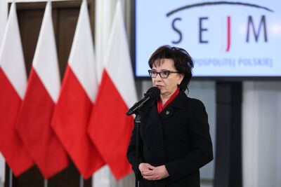 Marszałek Sejmu Elżbieta Witek. Ogólnopolska konferencja naukowa „Kapelani Katyńscy” – Warszawa, 12 kwietnia 2023. Fot. Mikołaj Bujak (IPN)