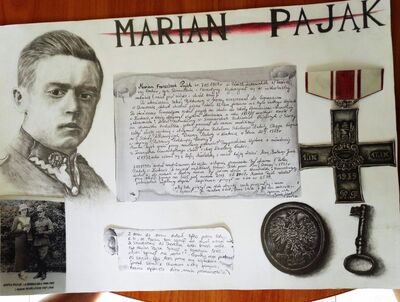 Bohater: Marian Pająk – praca w wykonaniu Piotra Patera i Andżeliki Porczak pod opieką Renaty Kosowskiej-Waleń z Zespołu Szkół Techniczno-Usługowych w Trzebini