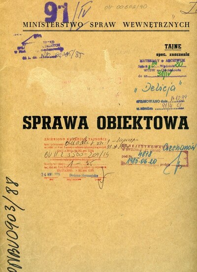 Okładka sprawy obiektowej krypt. „Delicja” założonej 14 VI 1985 r. przez WUSW w Ciechanowie (z zasobu IPN)