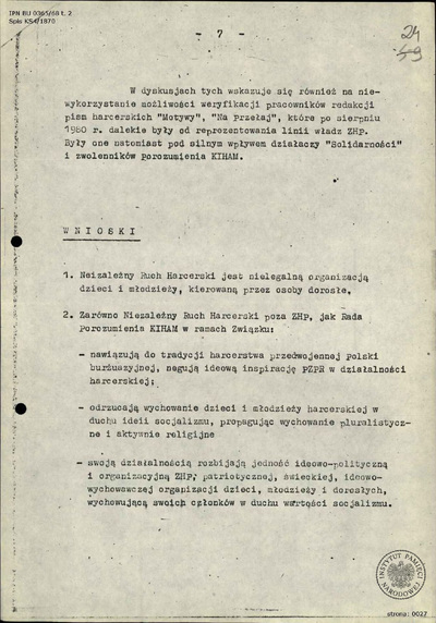 Fragment opracowania SB ze stycznia 1982 r. (z zasobu IPN)