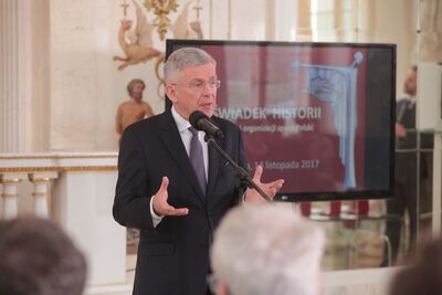 Marszałek Senatu Rzeczpospolitej Polskiej Stanisław Karczewski zwrócił uwagę, że historia Polski jest tam, gdzie są Polacy, czyli praktycznie na całym świecie. Fot. Piotr Życieński (IPN)