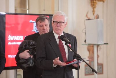 Marek Zieliński, wiceprezes Instytutu Józefa Piłsudskiego w Ameryce, podziękował za docenienie działalności Instytutu oraz pomoc i współpracę z IPN. Fot. Piotr Życieński (IPN)