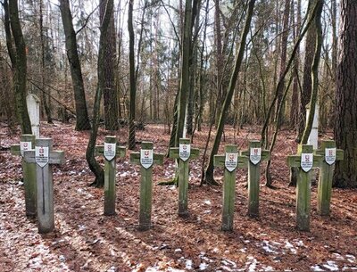 Cmentarz wojenny w lasach ościsłowskich, upamiętniający ofiary zbrodni niemieckich z okresu II wojny światowej, w tym pomordowanych 20 II 1940 r. (fot. E. Strzeszewska, IPN)