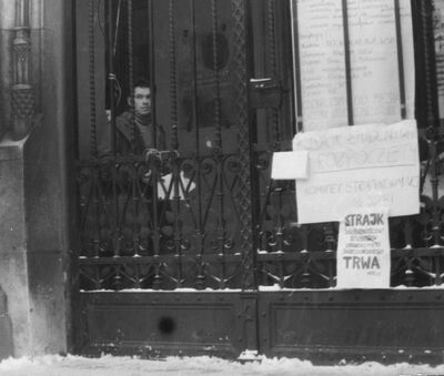 Student Janusz Kurtyka, przyszły prezes IPN, podczas strajku zimą 1981 r. na Uniwersytecie Jagiellońskim, jeden z założycieli NZS na Wydziale Filozoficzno-Historycznym UJ