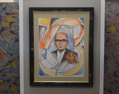 Mieczysław Grydzewski w obrazie autorstwa Barbary Kaczmarowskiej-Hamilton. Ekspozycja wystawy IPN „Londyn żywy” w Centrum Edukacyjnym „Przystanek Historia” IPN w Kielcach, 2023 r. Fot. Dariusz Skrzyniarz (IPN)