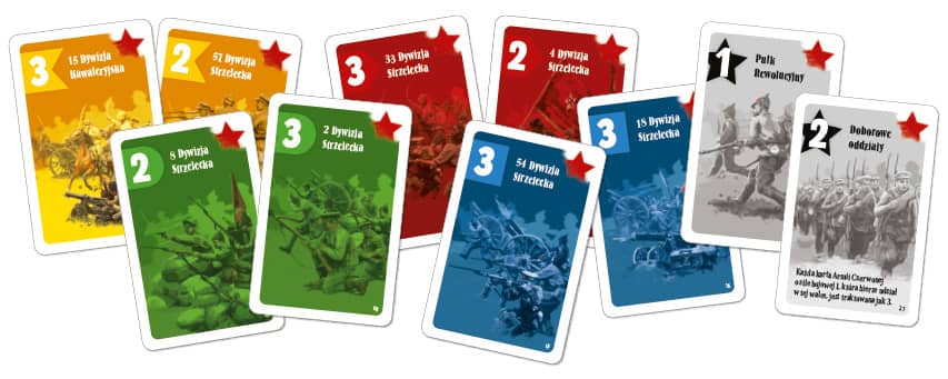 Karty strony bolszewickiej z gry edukacyjnej Bitwa Warszawska