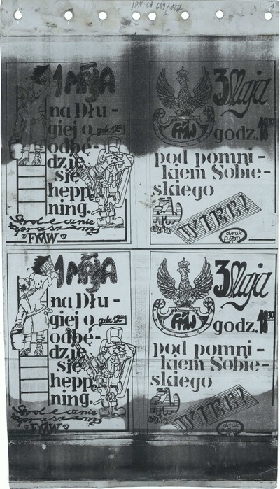 Ulotka sygnowana przez Federację Młodzieży Walczącej zapraszająca na obchody świąt 1 i 3 Maja w Gdańsku