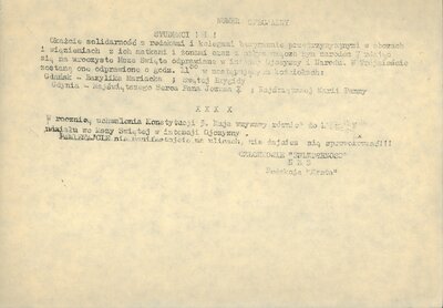 Apel członków NSZZ „Solidarność”, NZS i redakcji „Kreta” z 1982 r. o wzięcie udziału w mszach w intencji Ojczyzny i Narodu oraz w rocznicę uchwalenia Konstytucji 3 Maja w kościołach Gdańska i Gdyni