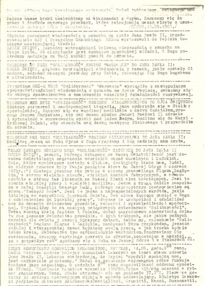 BIPS. Specjalny Serwis Informacyjny Biura informacji Prasowej „Solidarność”, nr 79 z dnia 14-05-1981 r., z artykułami dot. zamachu na papieża Jana Pawła II