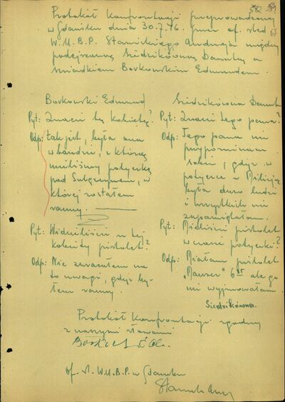 Protokół konfrontacji ze świadkiem. Gdańsk 30 lipca 1946 r. (IPN Gd 323/1, s. 67)