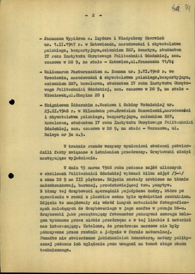 Informacja o kolportowaniu przeźroczy z wystąpień studenckich w marcu 1968 r. w Gdańsku, Gdańsk 19 maja 1970 r. (IPN Gd 0027/3565, s. 74)