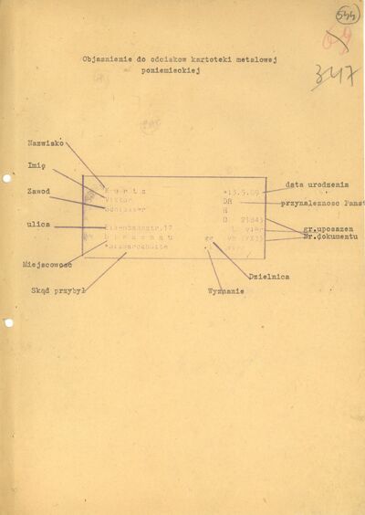 Objaśnienie skrótów i symboli stosowanych w niemieckiej kartotece ewidencyjnej pochodzące z akt jednej ze spraw karnych prowadzonych przez Sąd Okręgowy w Gdańsku (IPN Gd 607/129, k. 544)