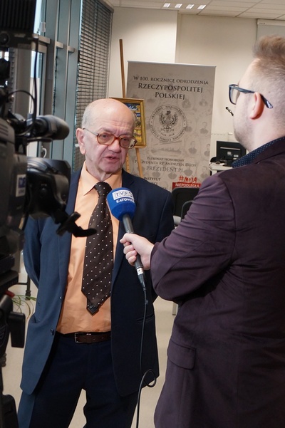 Konferencja prasowa na temat obchodów 100. rocznicy odzyskania niepodległości zorganizowanych przez Oddział IPN w Katowicach.