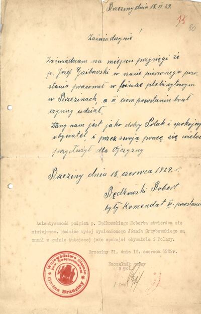 10. Dokument wystawiony przez Polski Komitet Plebiscytowy w Biertułtowach.