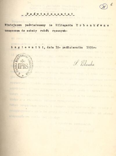 18. Zaświadczenie ze szkoły robót ręcznych.