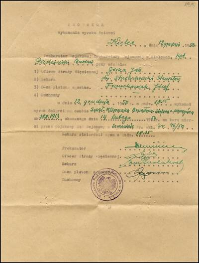 Protokół wykonania kary śmierci (sygn. akt IPN Sz 361/283).